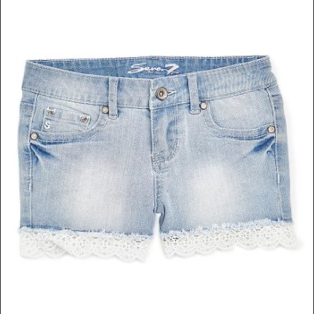 Seven7 Sweetheart Blue Crochet-Hem Denim Shorts NEW WITH TAGS girls size 12